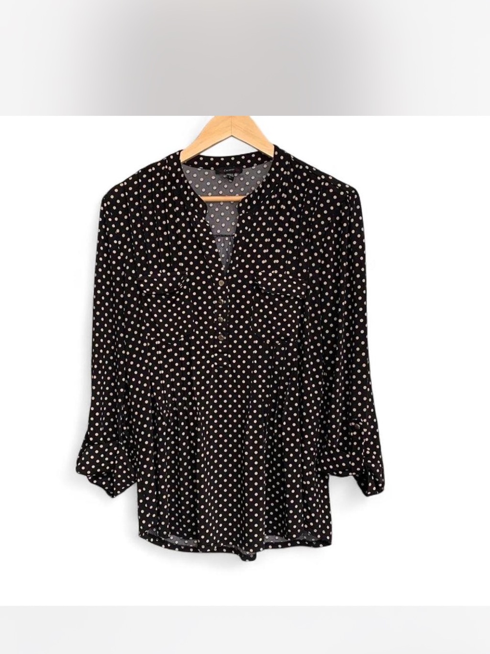 Cottagecore Cocomo Black Blouse with Cream Polka Dots size L